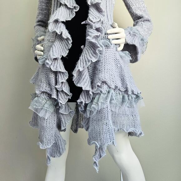 Y2K Whimsy Ruffle Lace Tulle Long Cardigan Witchy Fairy Boho Penny Lane Size S - Picture 7 of 12